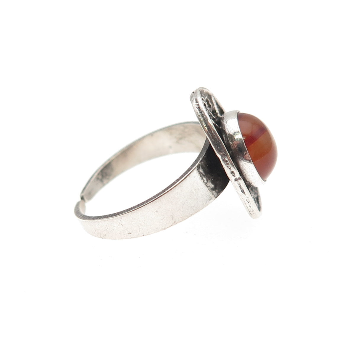 925 Sterling Silver Vintage Real Agate Filigree Adjustable Ring Size 5.75
