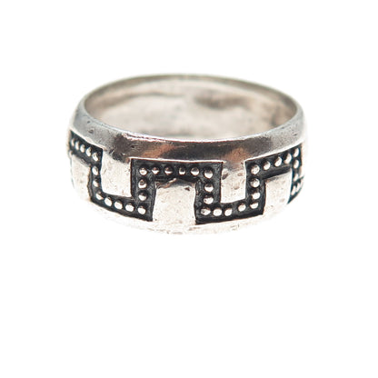 925 Sterling Silver Vintage Modernist Zig Zag Oxidized Band Ring Size 7.25