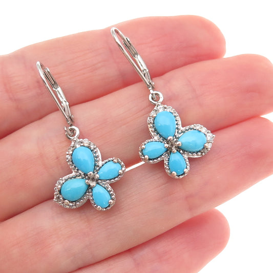 Chuck Clemency 925 Sterling Silver Real Turquoise White Topaz Butterfly Earrings