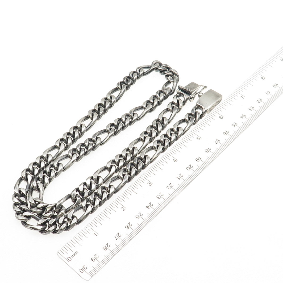 925 Sterling Silver Vintage Mexico Heavy 190.9g Figaro Chain Necklace 26"