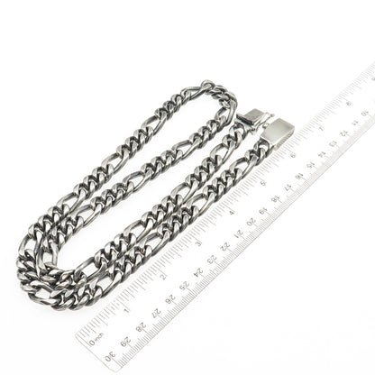 925 Sterling Silver Vintage Mexico Heavy 190.9g Figaro Chain Necklace 26"