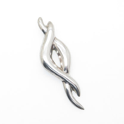 925 Sterling Silver Vintage Mexico Modernist Wavy Pin Brooch