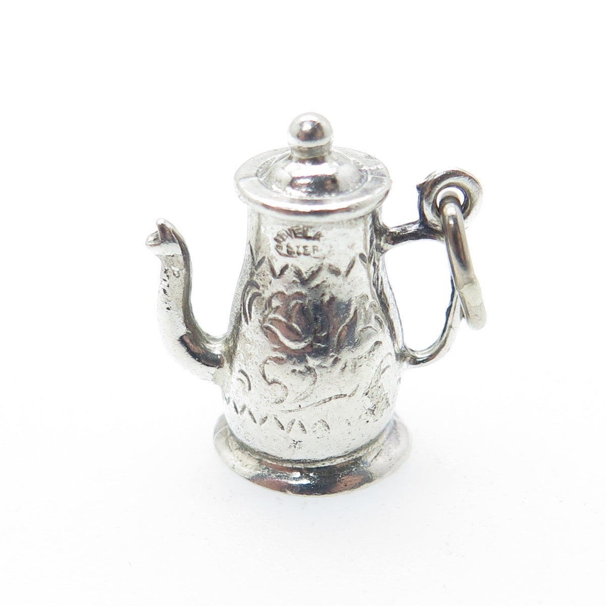 JEWELART 925 Sterling Silver Vintage Coffee Pot 3D Charm Pendant