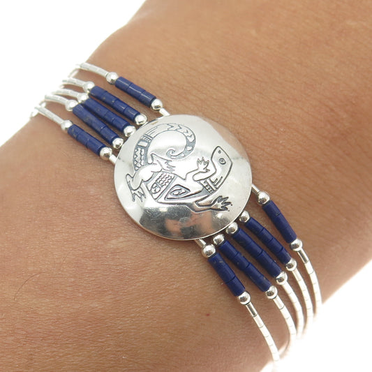 Old Pawn Sterling Silver Lapis Lazuli Lizard Concho 5-Liquid Link Bracelet 7.25"