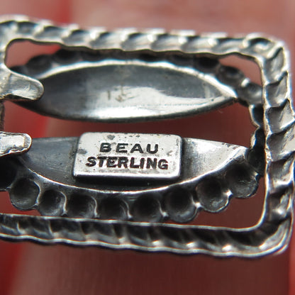 BEAU 925 Sterling Silver Antique Art Deco Coffee Bean Panel Link Bracelet 7.25"