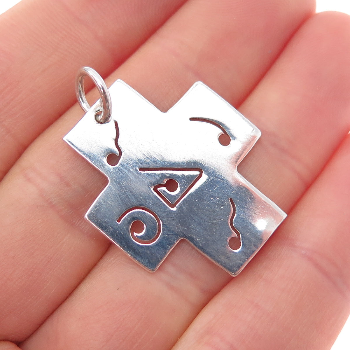 925 Sterling Silver Vintage Ethnic Symbol Cross Charm Pendant
