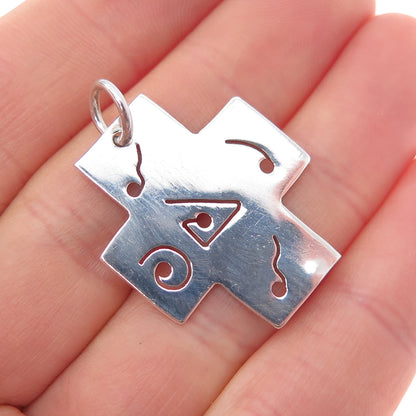 925 Sterling Silver Vintage Ethnic Symbol Cross Charm Pendant