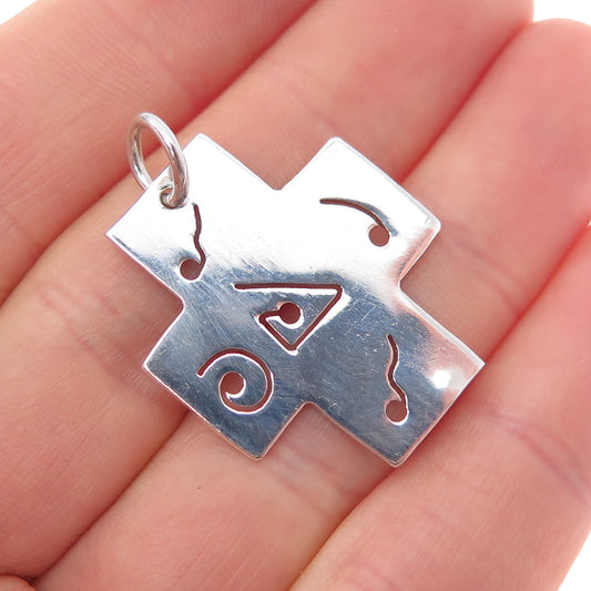 925 Sterling Silver Vintage Ethnic Symbol Cross Charm Pendant