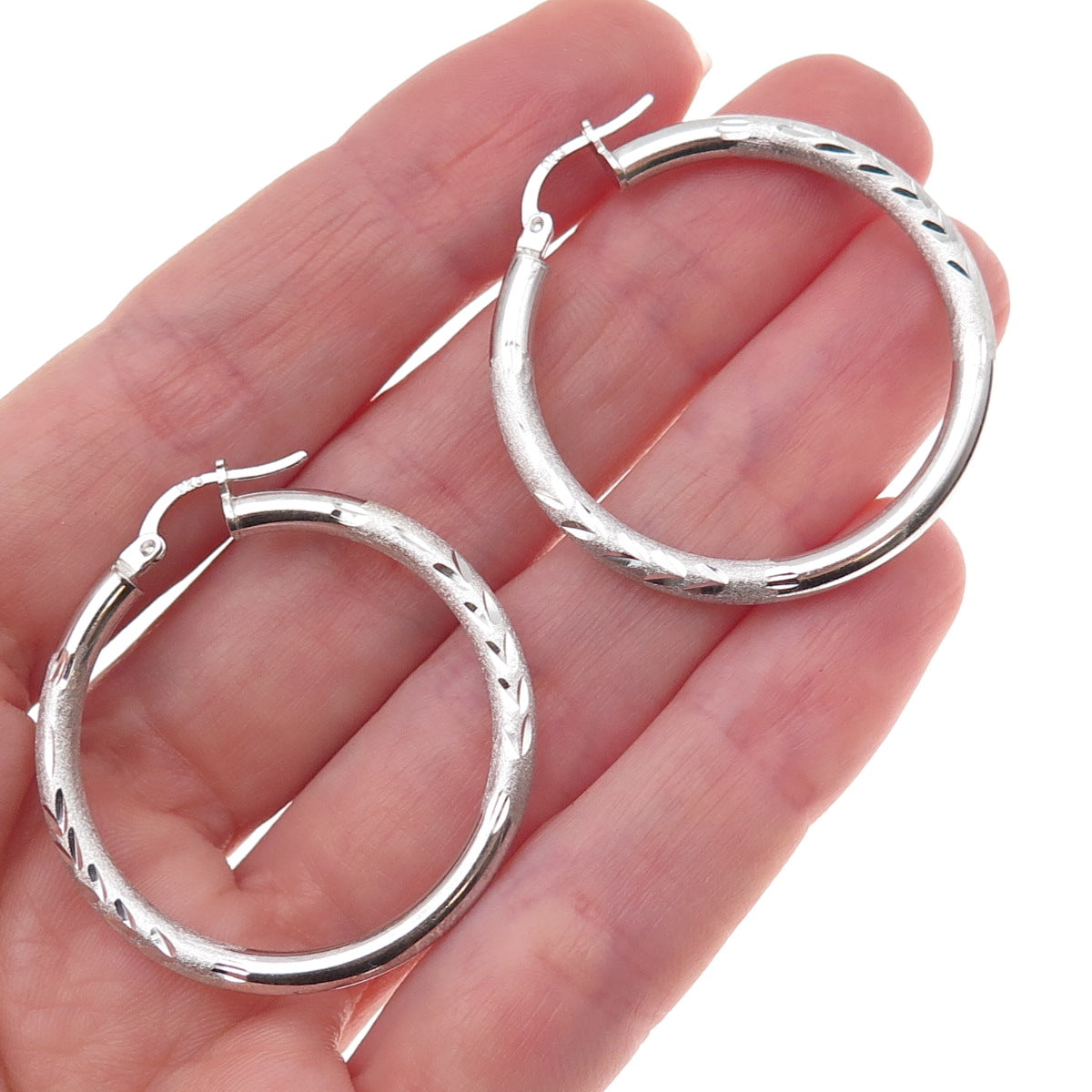 925 Sterling Silver Etched Hoop Earrings