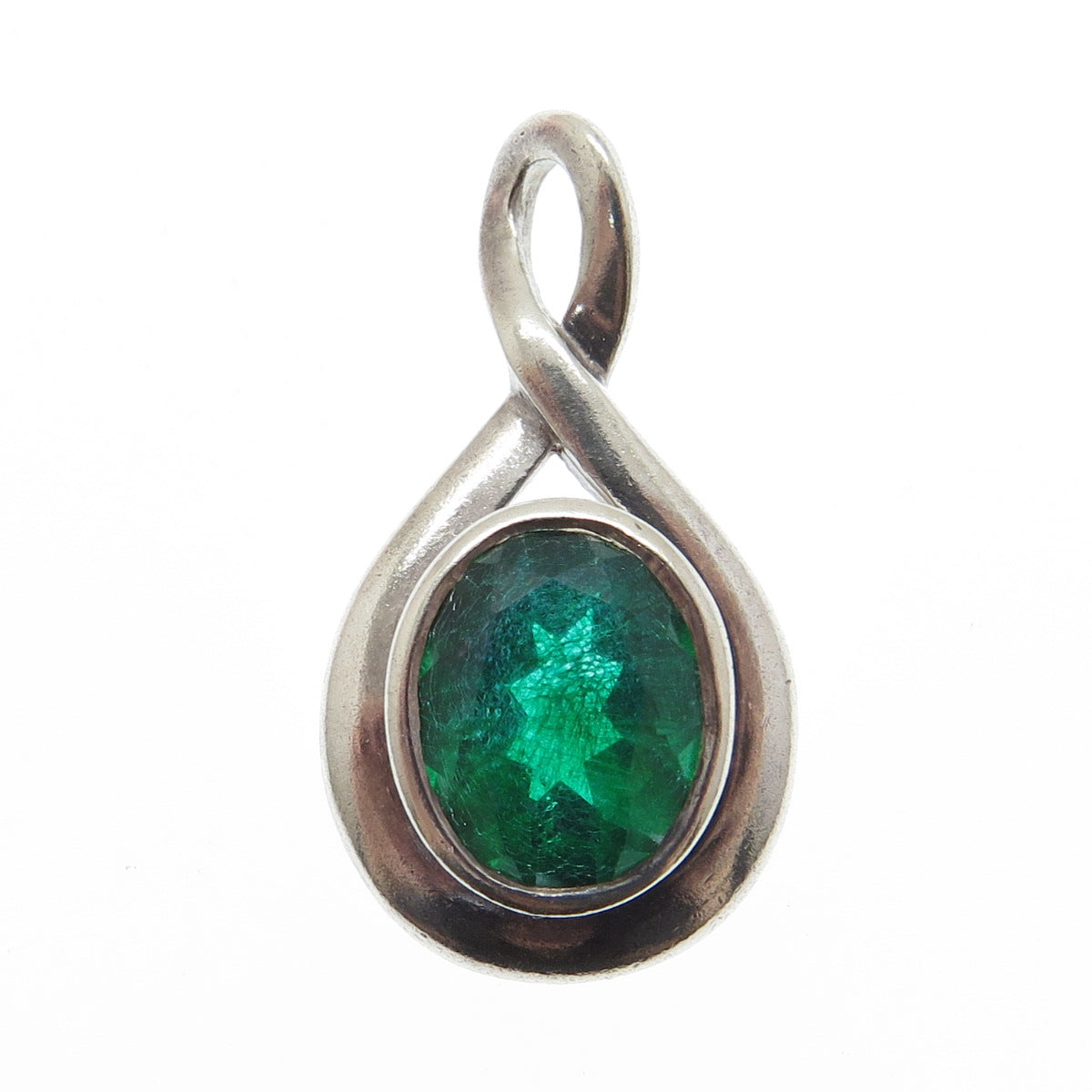 BOMA 925 Sterling Silver Vintage Faux Emerald Slide Pendant