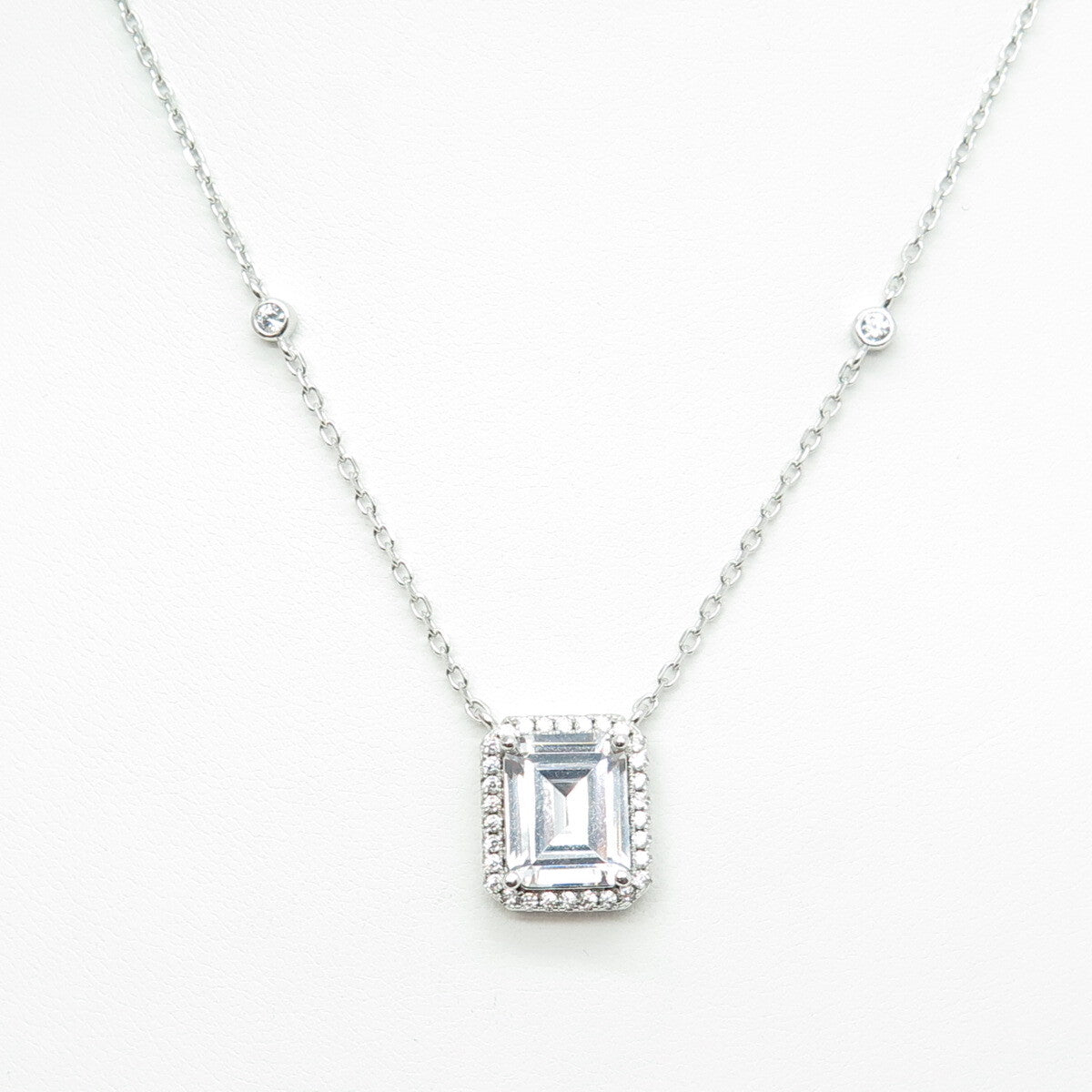 925 Sterling Silver Emerald & Round-Cut C Z Station Cable Chain Necklace 16-18"