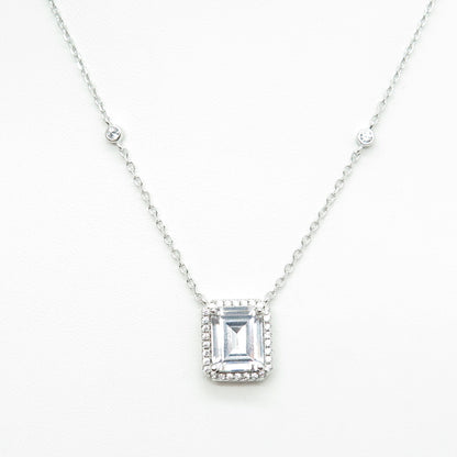 925 Sterling Silver Emerald & Round-Cut C Z Station Cable Chain Necklace 16-18"