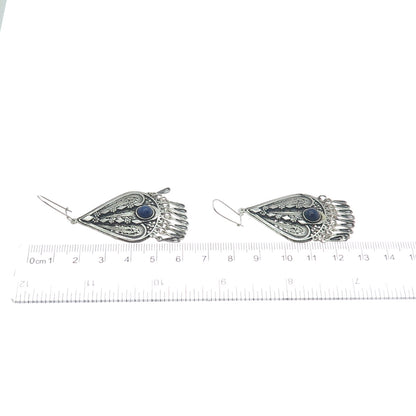 925 Sterling Silver Vintage Real Lapis Oxidized Filigree Chandelier Earrings