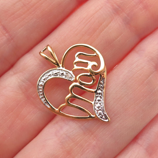 MICHAEL ANTHONY Sterling Gold Plated Real Diamond Accent Mom Heart Mini Pendant
