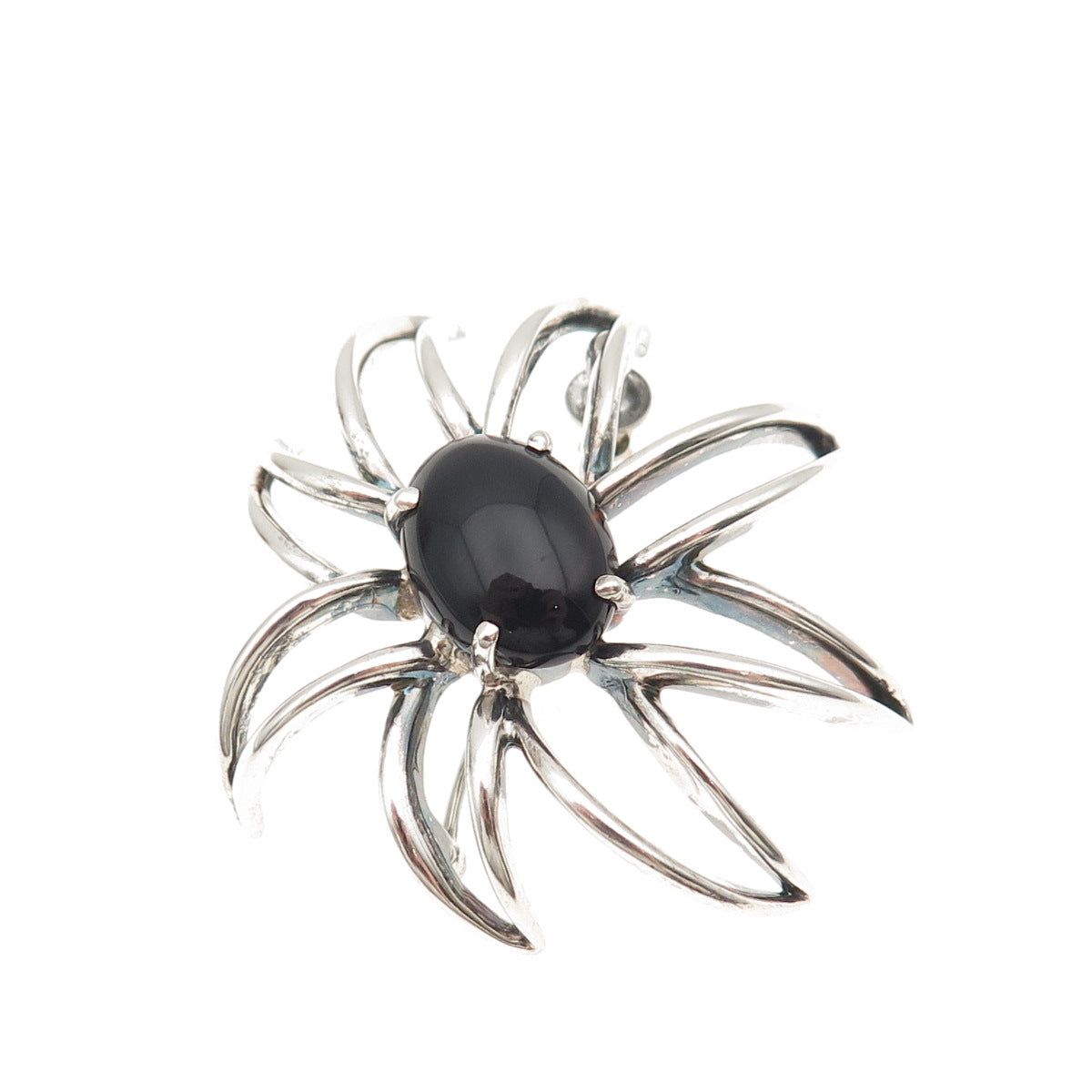925 Sterling Silver Vintage 1995 Real Black Onyx Fireworks Pin Brooch