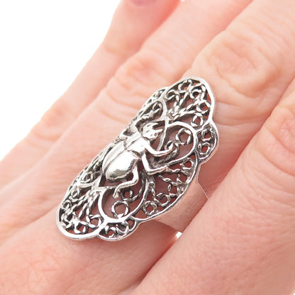 925 Sterling Silver Vintage Egyptian Scarab Oxidized Ring Size 7.5