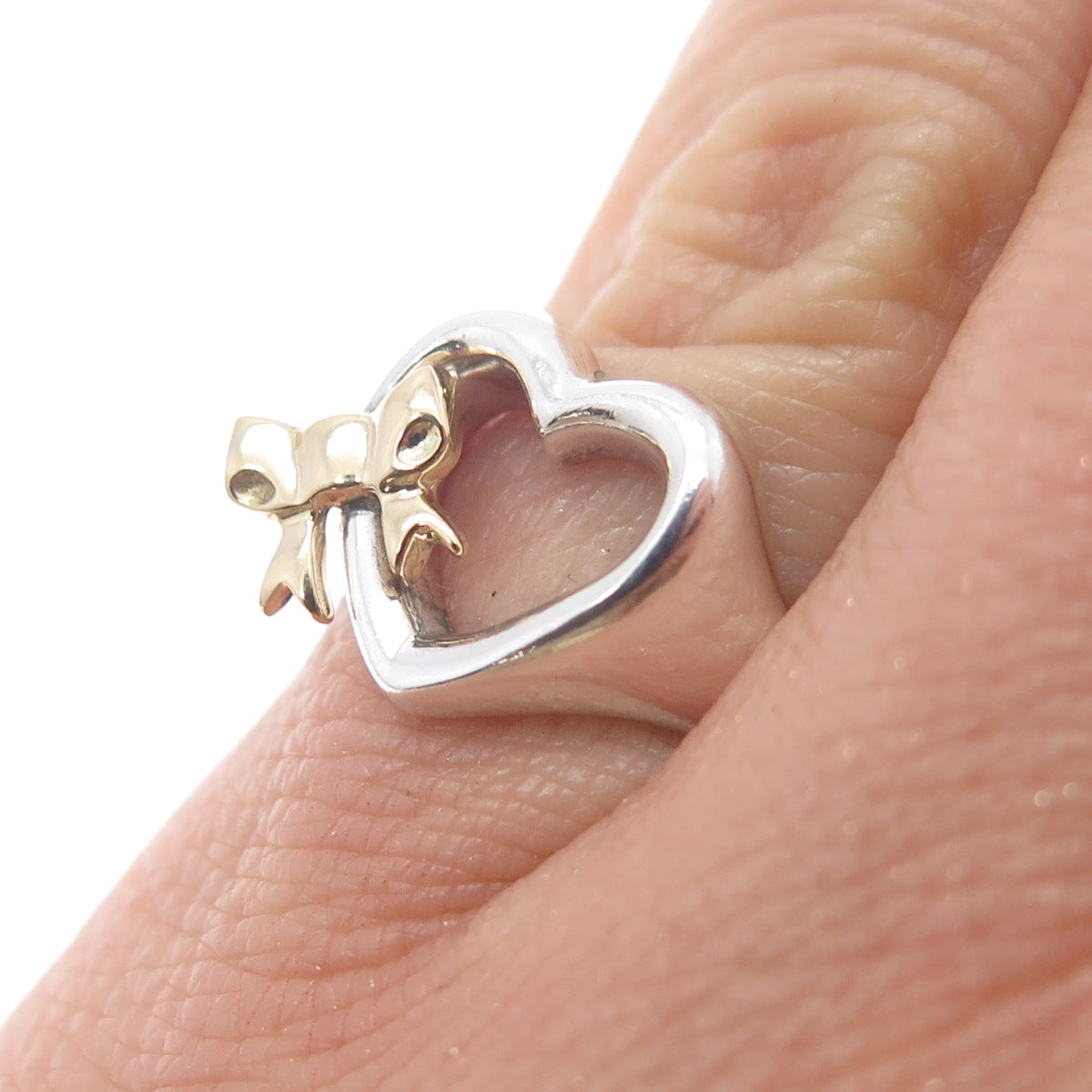 TIFFANY & CO. 18K Gold 925 Sterling Silver Vintage 1990 Heart Bow Ring Size 6