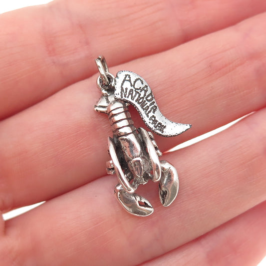 925 Sterling Silver Vintage Acadia National Park Lobster Oxidized Charm Pendant