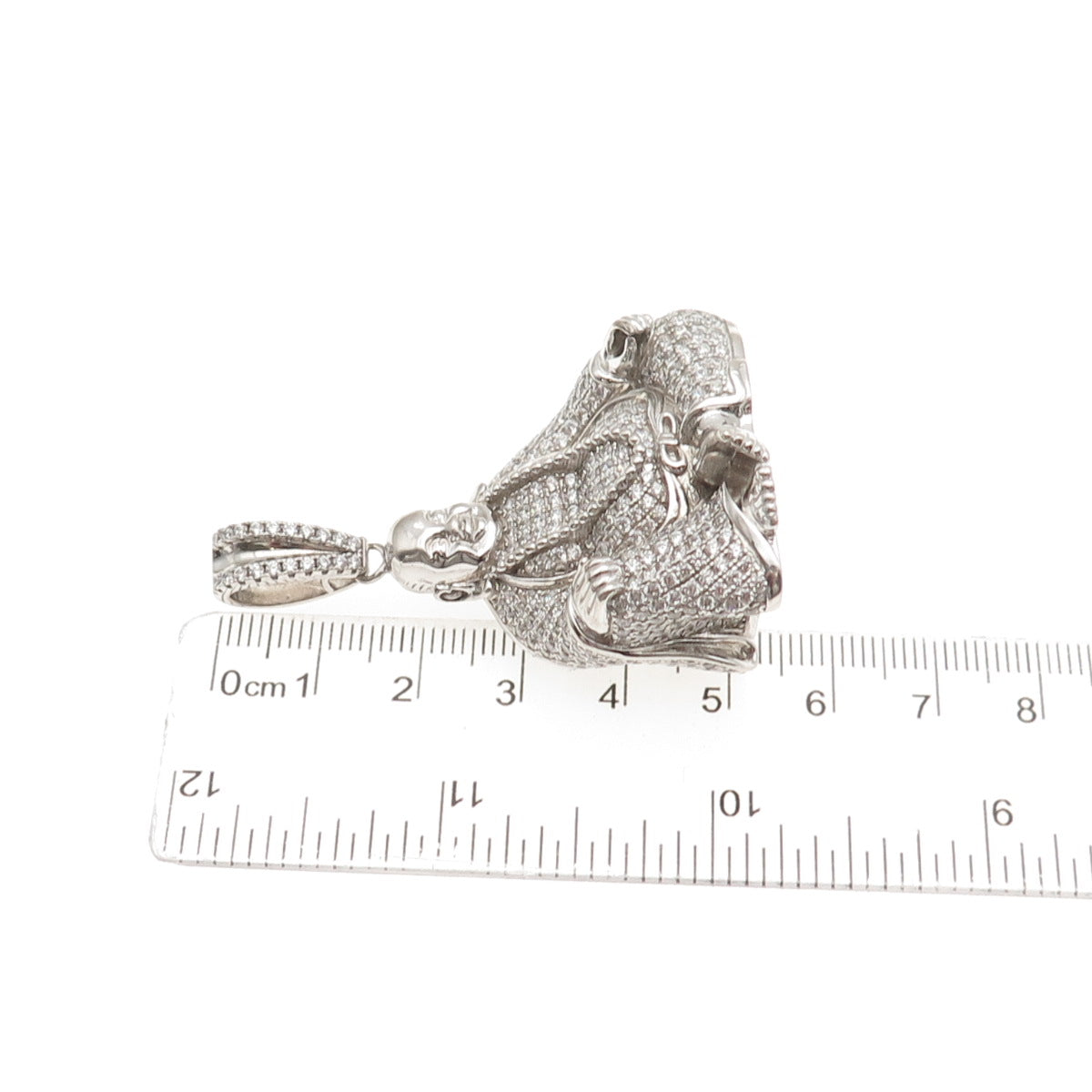 925 Sterling Silver Round-Cut C Z Buddha Pendant