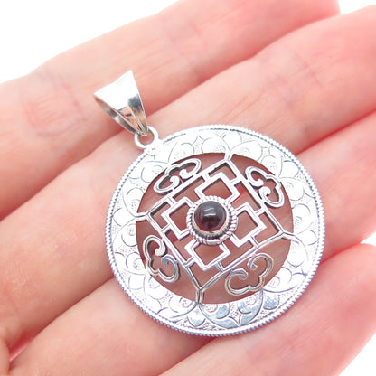 925 Sterling Silver Vintage Real Tourmaline Ornate Charm Pendant
