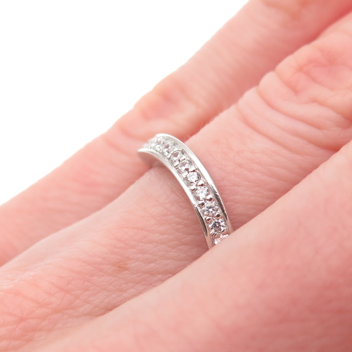 925 Sterling Silver Round-Cut C Z Half Eternity Wavy Band Ring Size 5.25