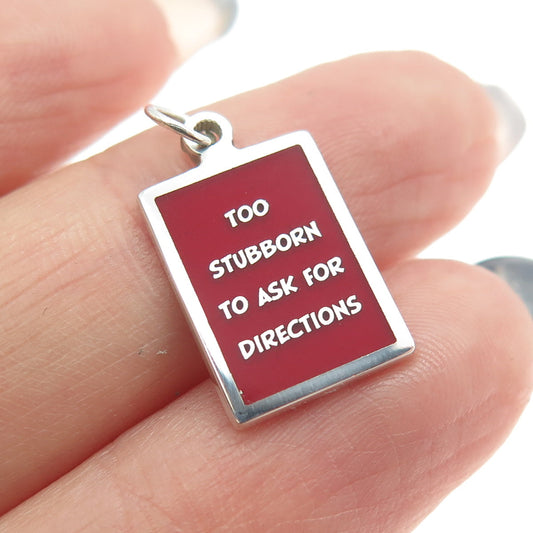 925 Sterling Silver Enamel Too Stubborn To Ask For Directions Minimalist Pendant