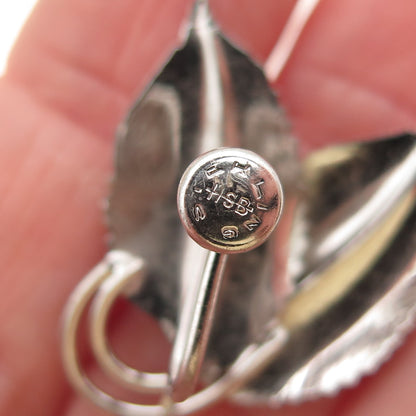 Harry S. Bick 925 Sterling Silver Vintage Floral Leaf Screw Back Earrings