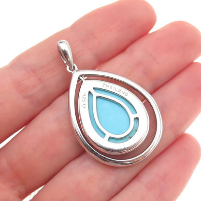 925 Sterling Silver Vintage Real Turquoise Teardrop Charm Pendant