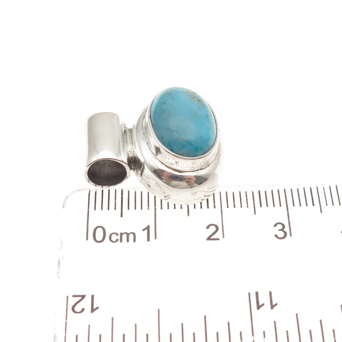 ANNIKA WITT Sterling Silver Vintage Mexico Real Turquoise Slide Charm Pendant