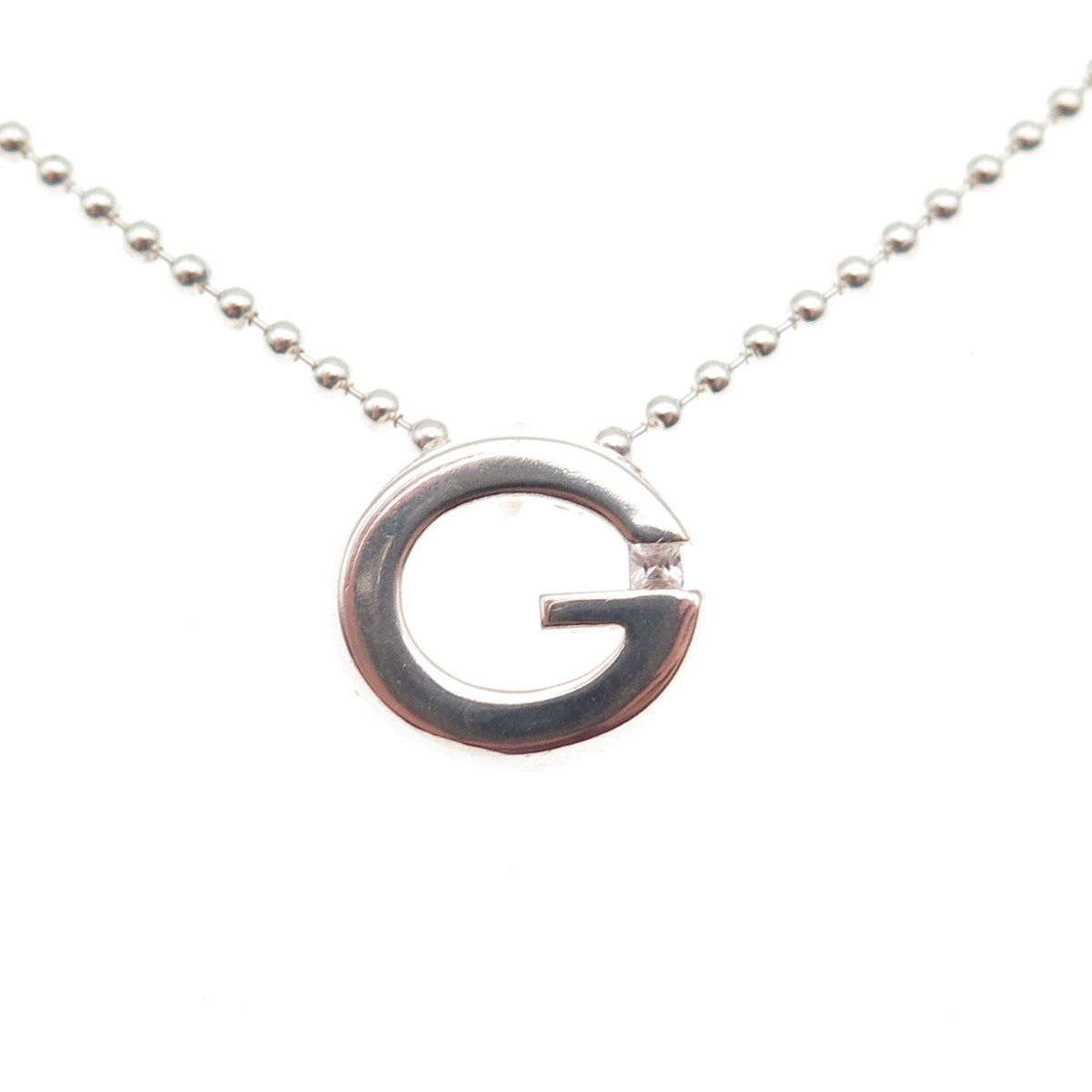 925 Sterling Silver Vintage C Z Letter G Initial Ball Beaded Chain Necklace 16"