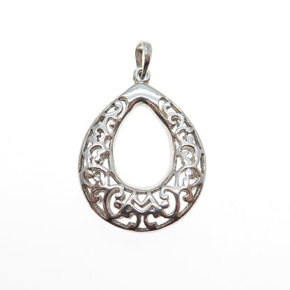 925 Sterling Silver Vintage Ornate Teardrop Charm Pendant