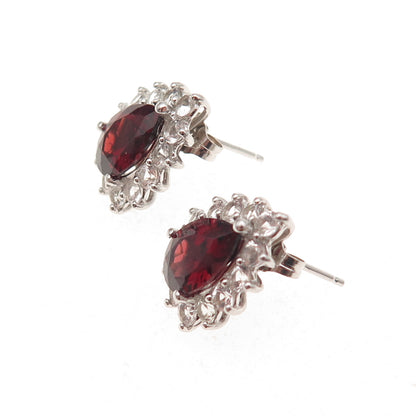 Harold Trujillo Sterling Silver Vintage Real Red Garnet & White Topaz Earrings