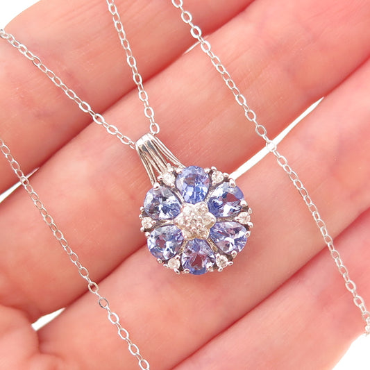 Chuck Clemency 925 Sterling Silver Real Tanzanite White Topaz Chain Necklace 20"