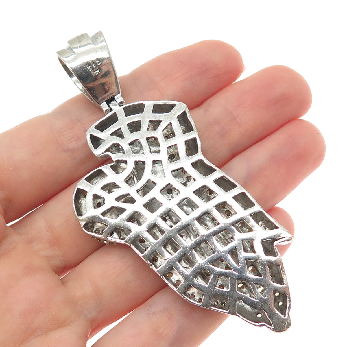 925 Sterling Silver Vintage Round-Cut Canary & White C Z Praying Hands Pendant