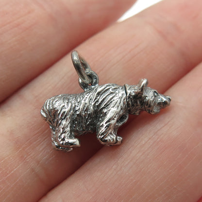 925 Sterling Silver Antique Movable Head Bear Minimalist Oxidized Charm Pendant