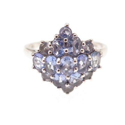 Chuck Clemency 925 Sterling Silver Real Oval & Round-Cut Tanzanite Ring Size 8