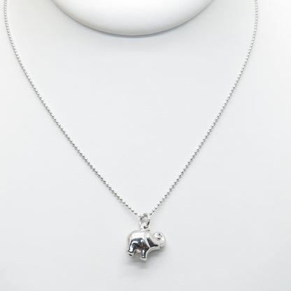 925 Sterling Silver Italy Puffy Elephant Pendant Beaded Chain Necklace 16-18"