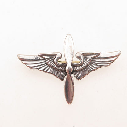 925 Sterling Silver Antique WWII US Army Air Force Pilot Wings Pin Brooch