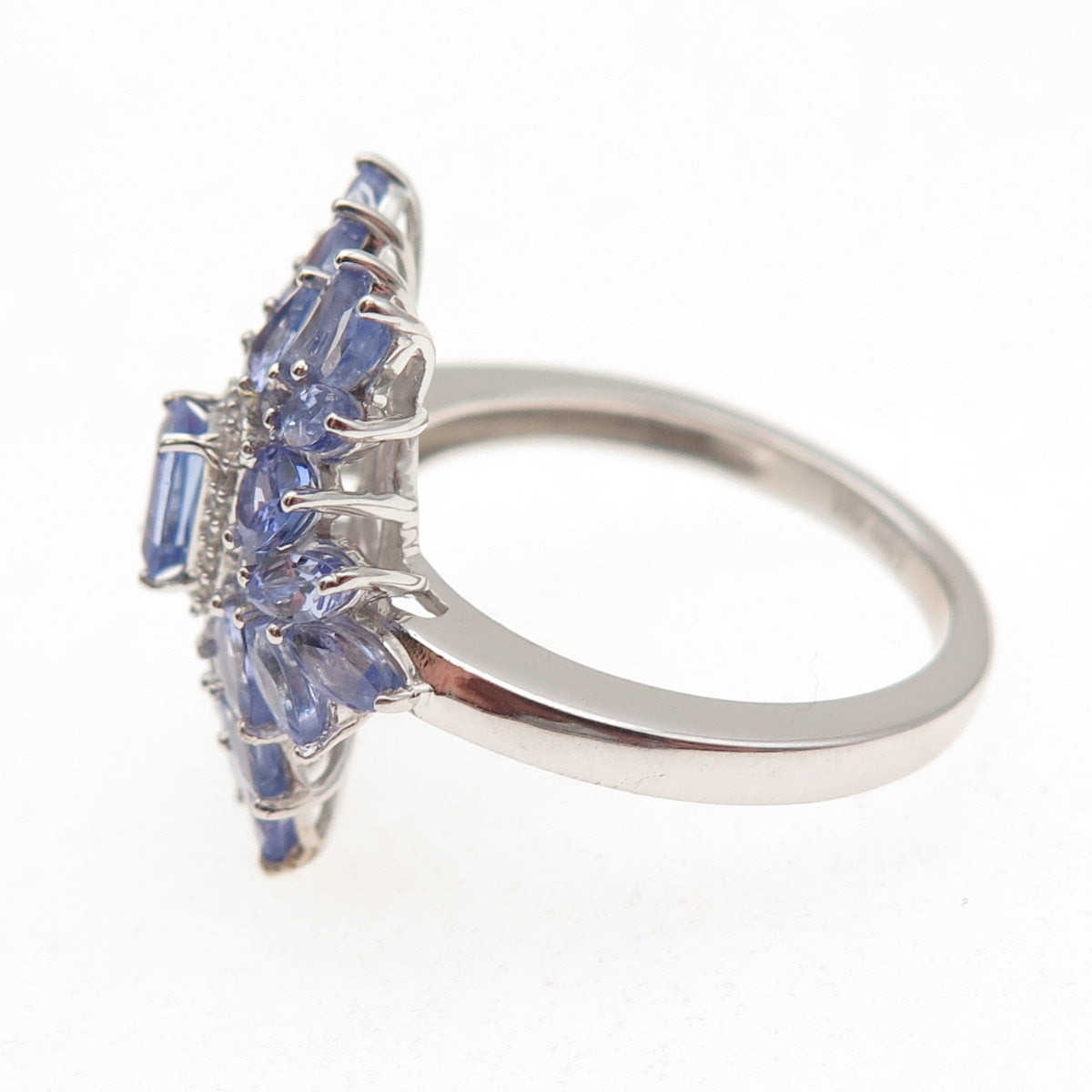 D'Joy 925 Sterling Silver Real Tanzanite & White Topaz Cluster Ring Size 8
