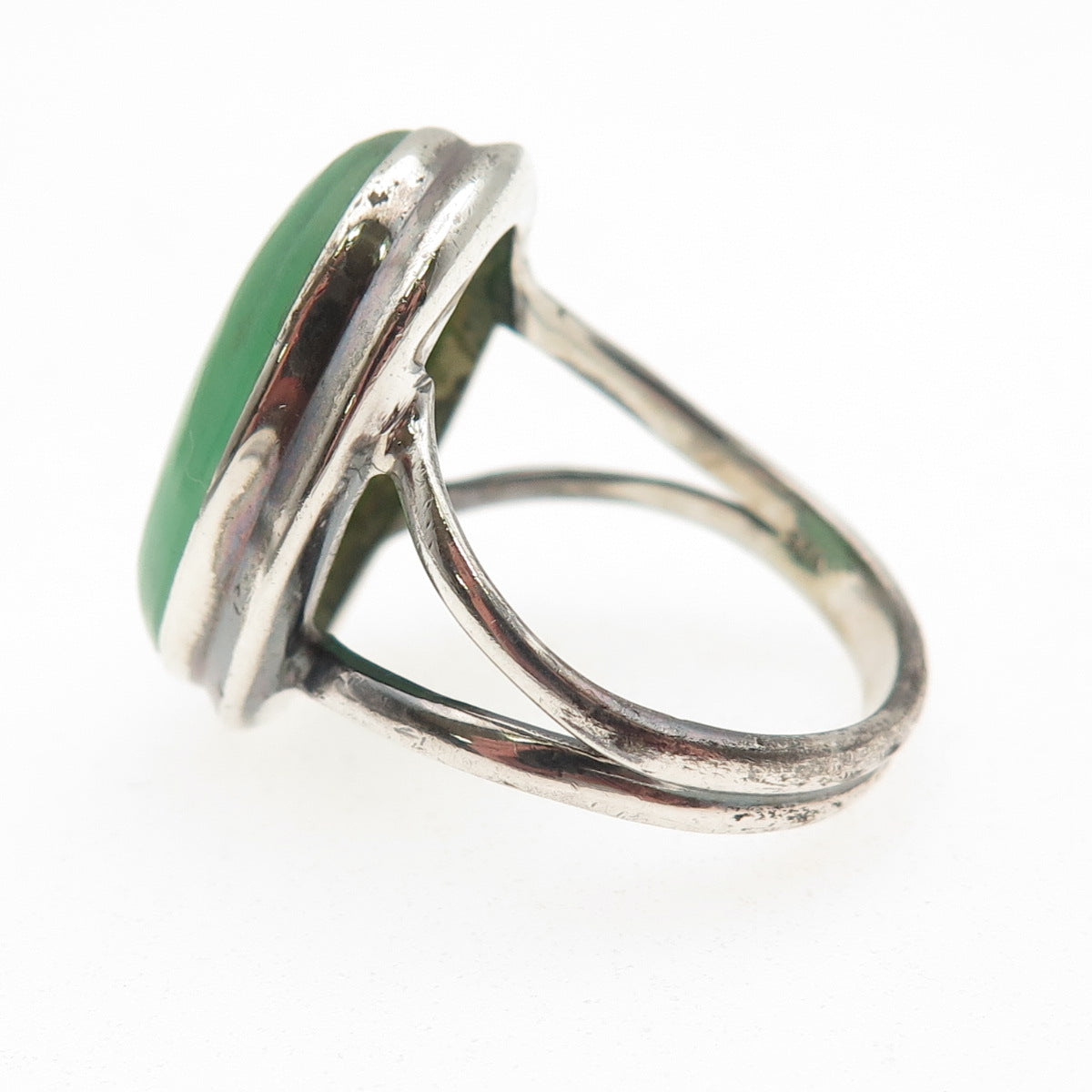 925 Sterling Silver Vintage Real Cabochon Chrysoprase Oxidized Ring Size 7.5