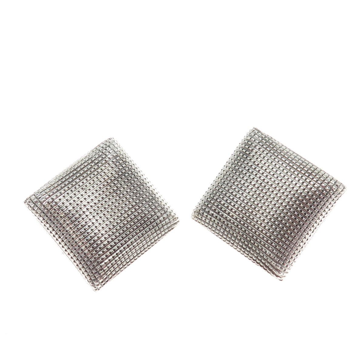 970 Silver Vintage Mexico Modernist Puffy Pillow Clip On Earrings