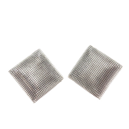970 Silver Vintage Mexico Modernist Puffy Pillow Clip On Earrings