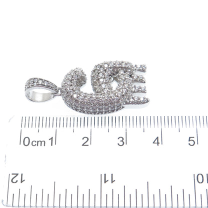 925 Sterling Silver Round-Cut C Z Sparkle Melted Letter G Initial Charm Pendant