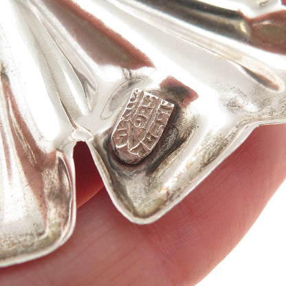 925 Sterling Silver Vintage Mexico Floral Repousse Pin Brooch / Pendant