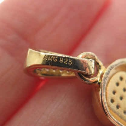 925 Sterling Silver Gold Plated C Z Crucifix Cross Religious Pendant