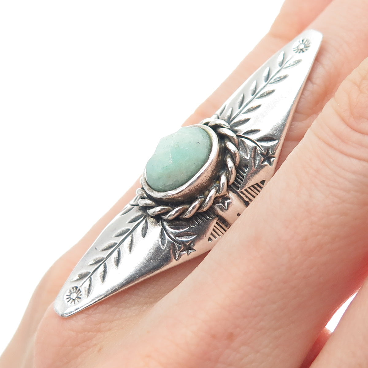 CHAPAL ZENRAY 925 Sterling Silver Vintage Real Amazonite Oxidized Ring Size 6.25