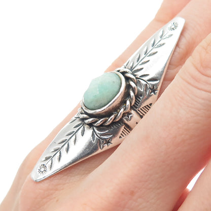 CHAPAL ZENRAY 925 Sterling Silver Vintage Real Amazonite Oxidized Ring Size 6.25