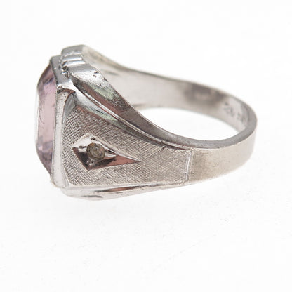 Vargas 925 Sterling Silver Antique Art Deco Lavender Rhinestone Ring Size 11.5