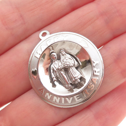 M&M Mark Mercy 925 Sterling Silver Vintage Happy Anniversary Charm Pendant