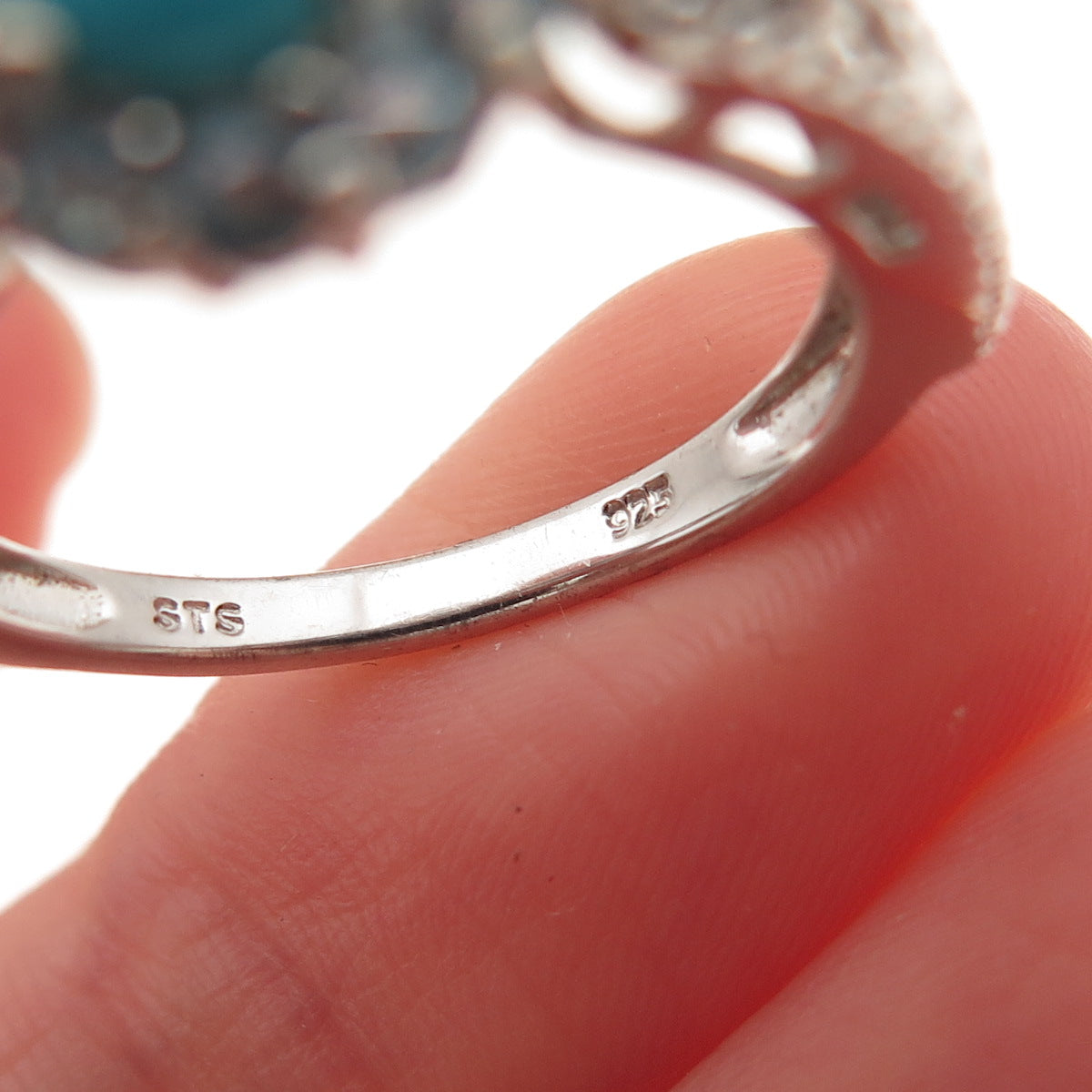 Chuck Clemency 925 Sterling Silver Real Turquoise & Blue Topaz Ring Size 8